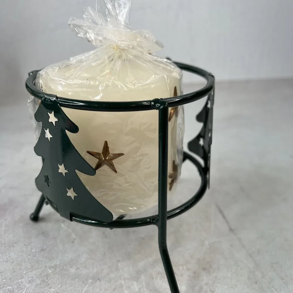 Metal Christmas tree candle holder‎ With Candle Holiday Decor Country MCM